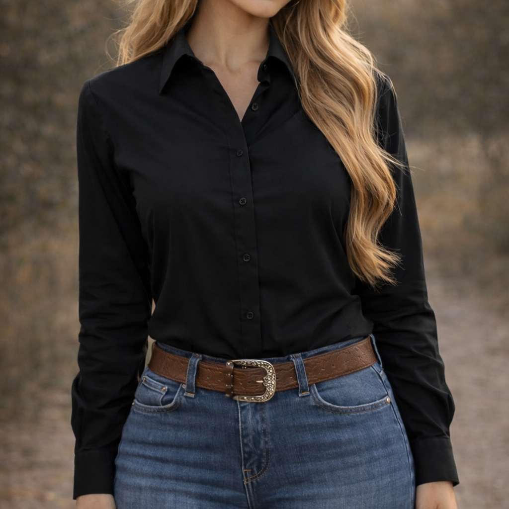 Ride Or Die 4 Way Stretch Button Up Rodeo Shirt -Black