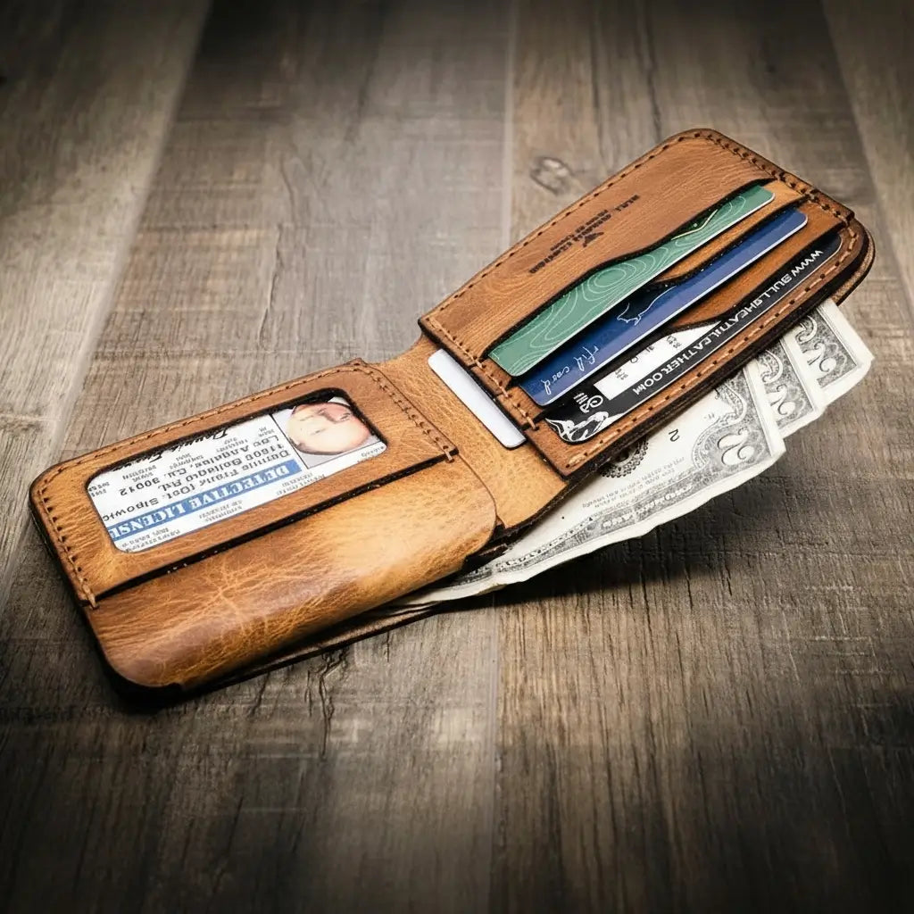 Handmade Full-Grain Leather Badge Bifold Wallet for Law Enforcement — Badge Bifold Wallet