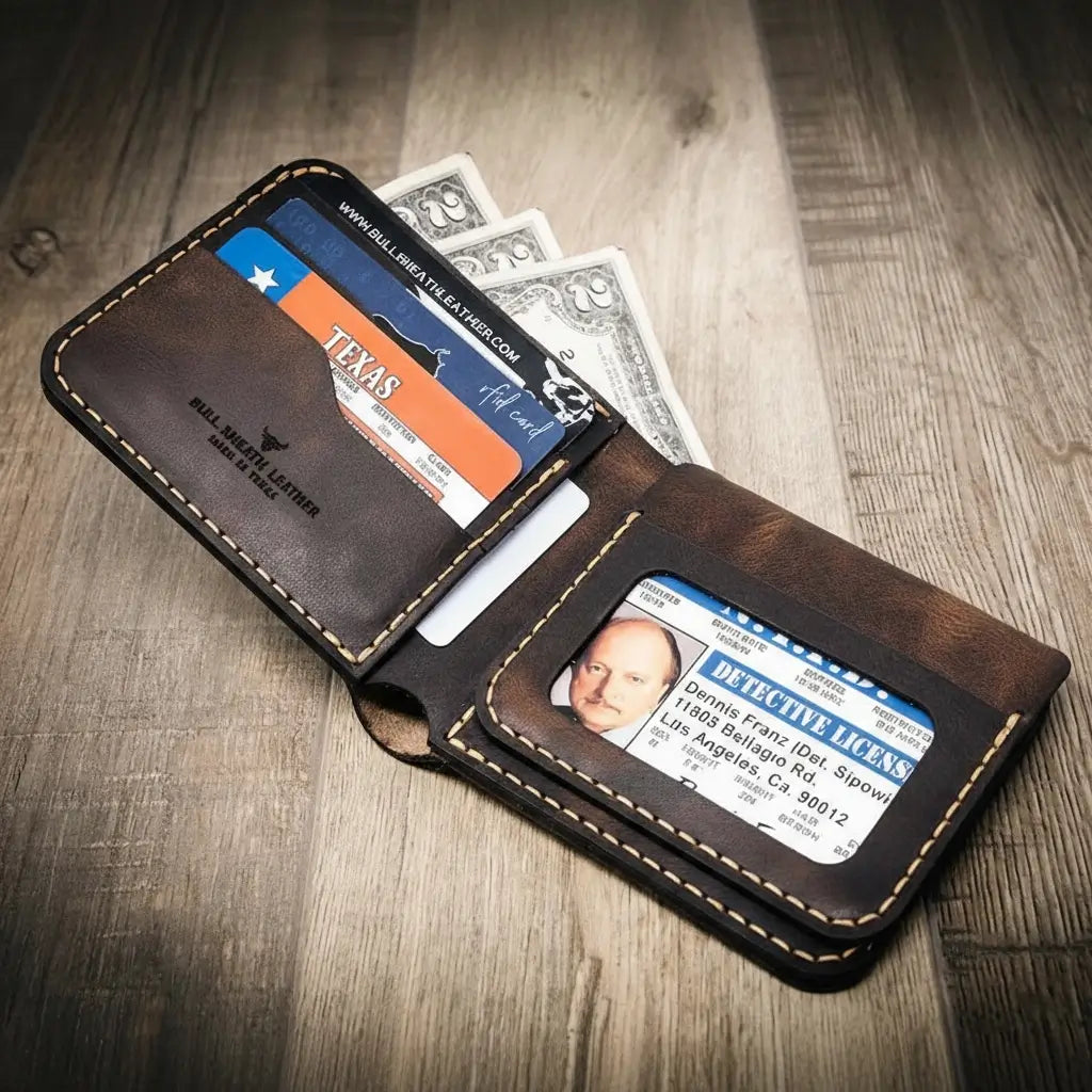 Handmade Full-Grain Leather Badge Bifold Wallet for Law Enforcement — Badge Bifold Wallet