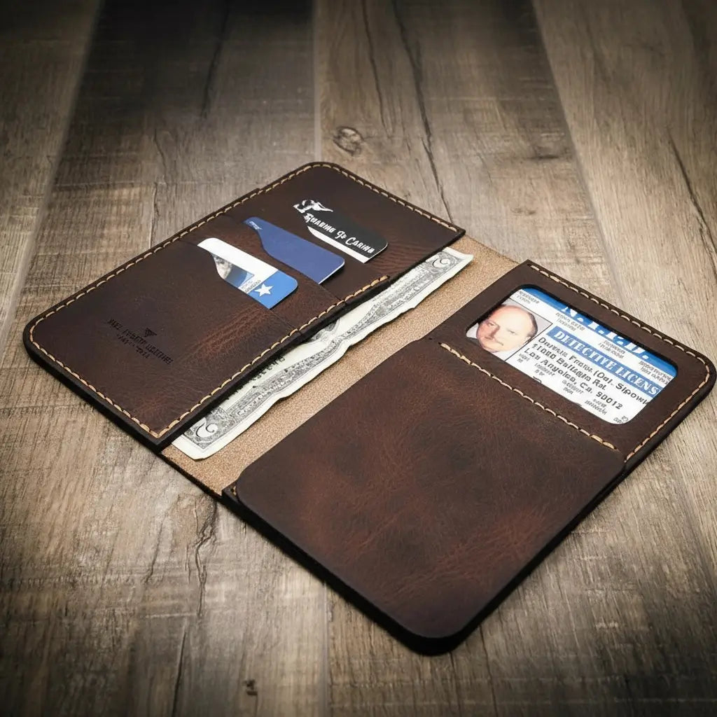 Handmade Full-Grain Leather Badge Long Wallet for Law Enforcement — Badge Long Wallet