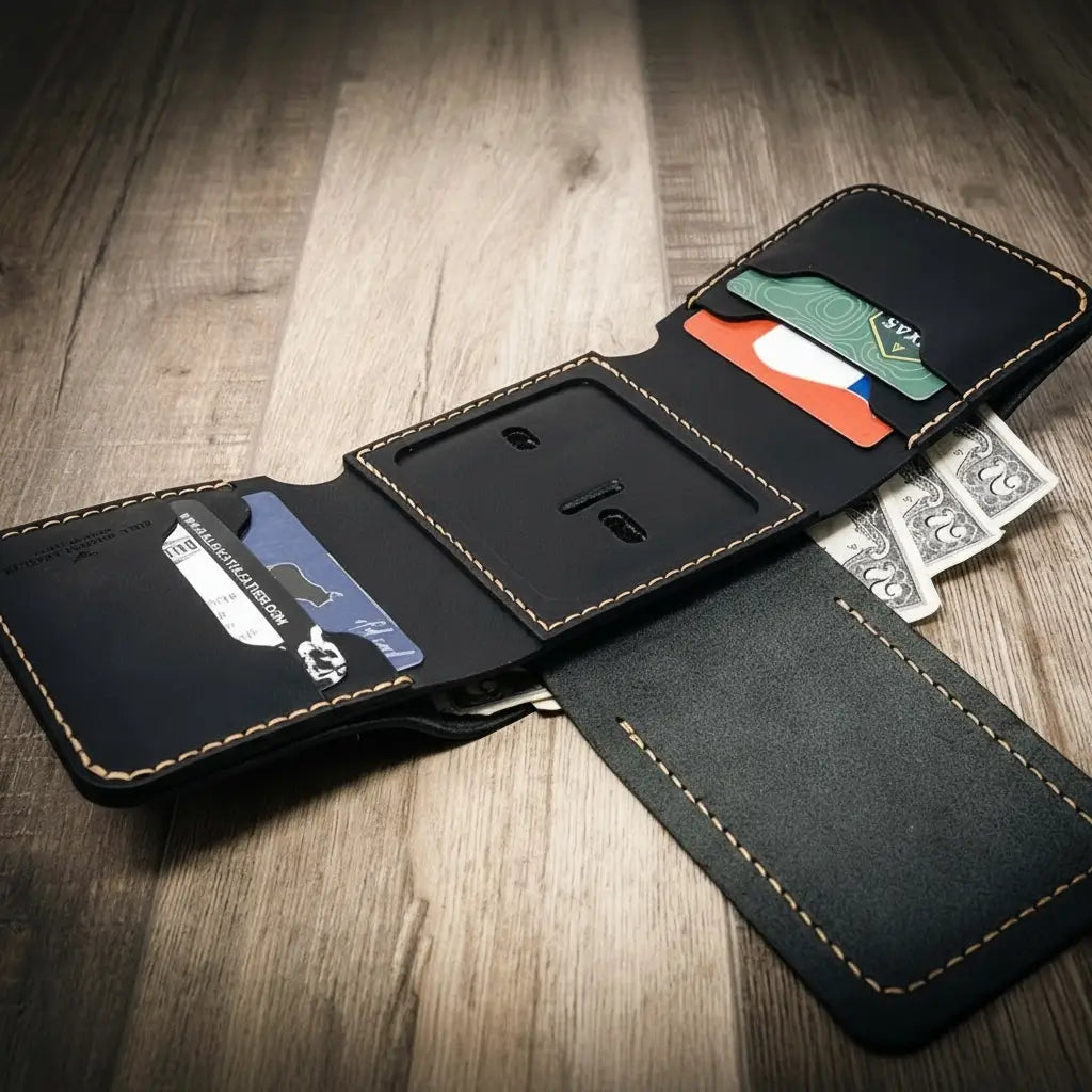 Handmade Full-Grain Leather Badge Trifold Wallet for Law Enforcement — Badge Trifold Wallet