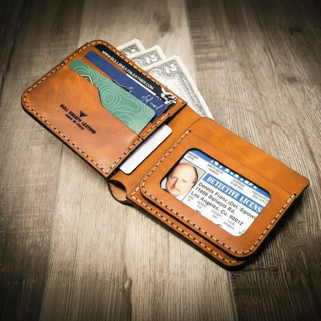 Handmade Full-Grain Leather Badge Bifold Wallet for Law Enforcement — Badge Bifold Wallet