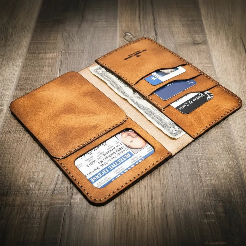 Handmade Full-Grain Leather Badge Long Wallet for Law Enforcement — Badge Long Wallet
