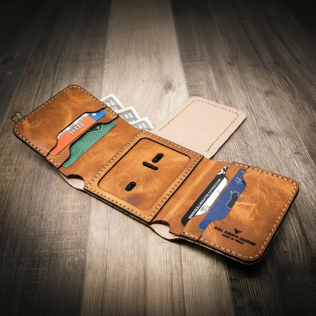 Handmade Full-Grain Leather Badge Trifold Wallet for Law Enforcement — Badge Trifold Wallet