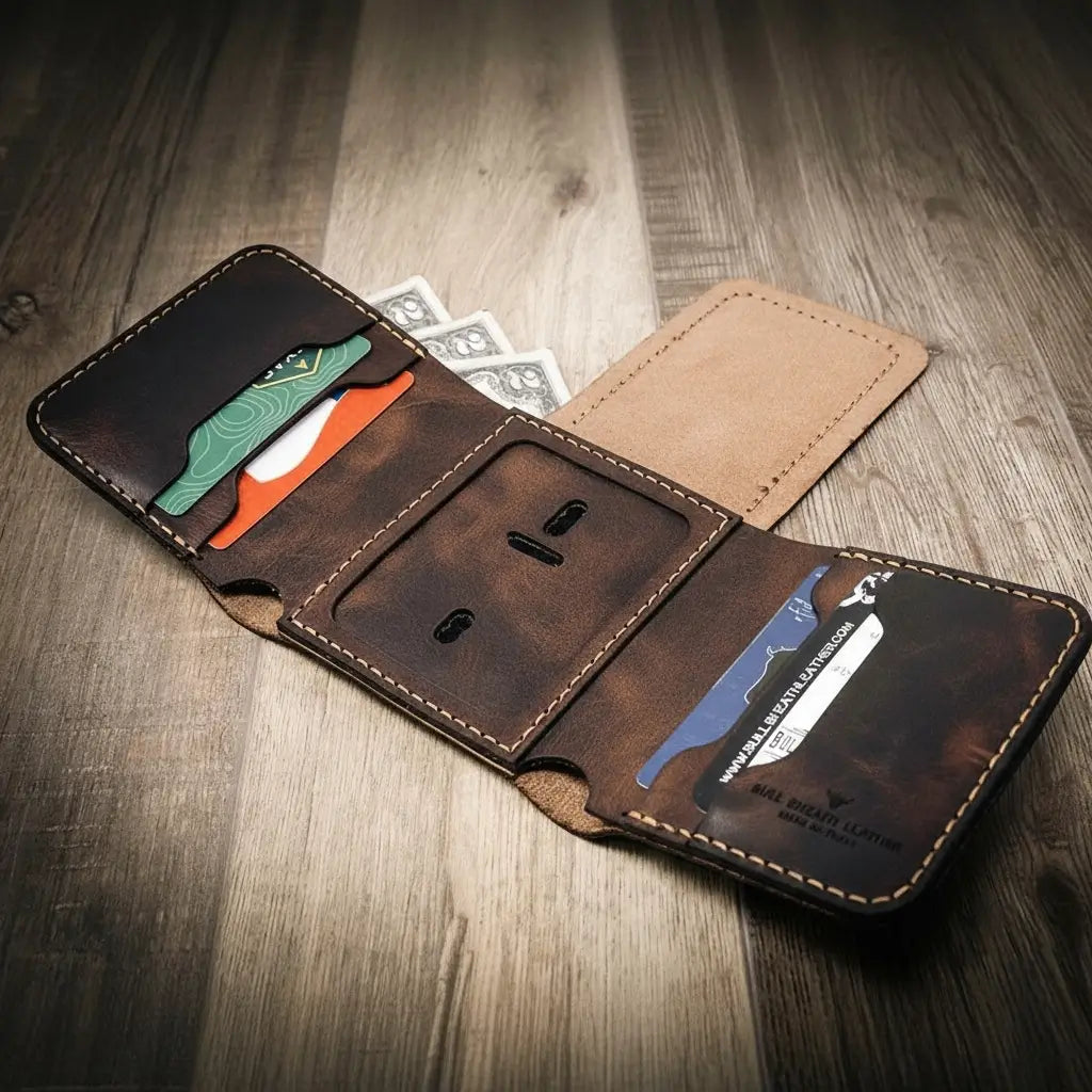 Handmade Full-Grain Leather Badge Trifold Wallet for Law Enforcement — Badge Trifold Wallet