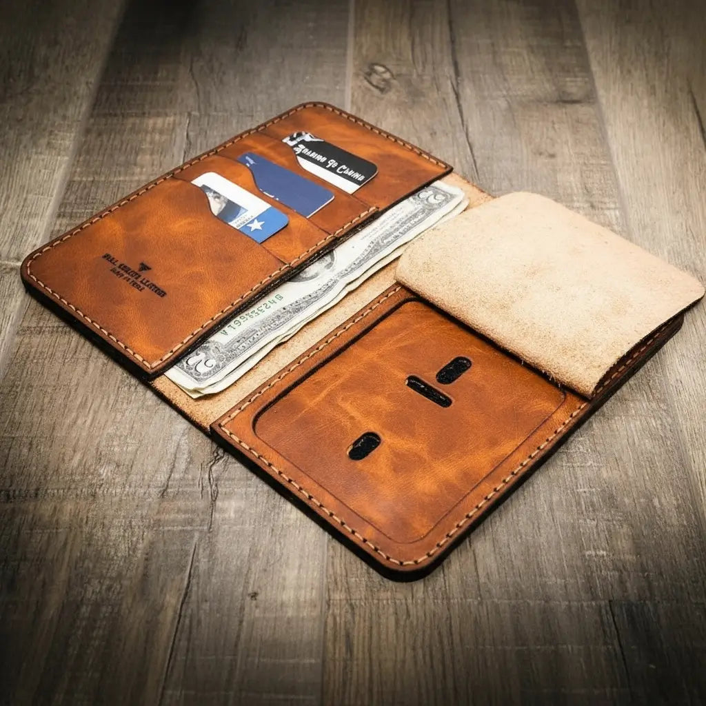 Handmade Full-Grain Leather Badge Long Wallet for Law Enforcement — Badge Long Wallet