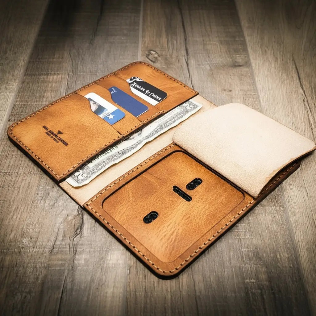 Handmade Full-Grain Leather Badge Long Wallet for Law Enforcement — Badge Long Wallet