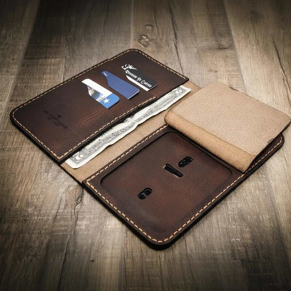 Handmade Full-Grain Leather Badge Long Wallet for Law Enforcement — Badge Long Wallet