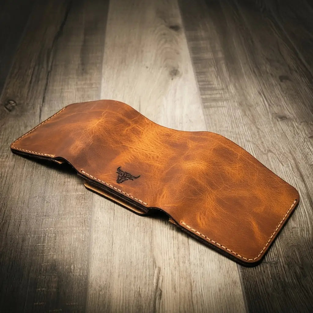 Handmade Full-Grain Leather Badge Trifold Wallet for Law Enforcement — Badge Trifold Wallet