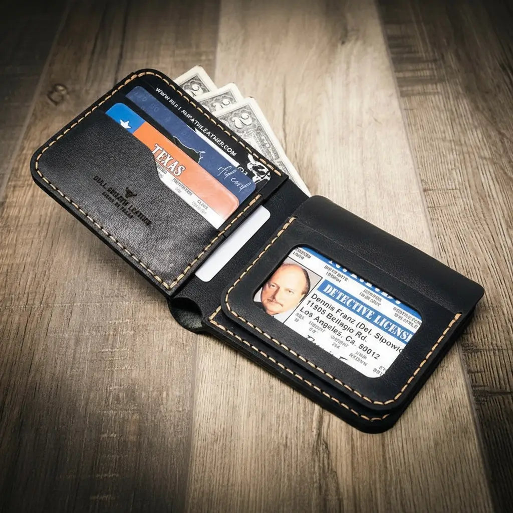 Handmade Full-Grain Leather Badge Bifold Wallet for Law Enforcement — Badge Bifold Wallet