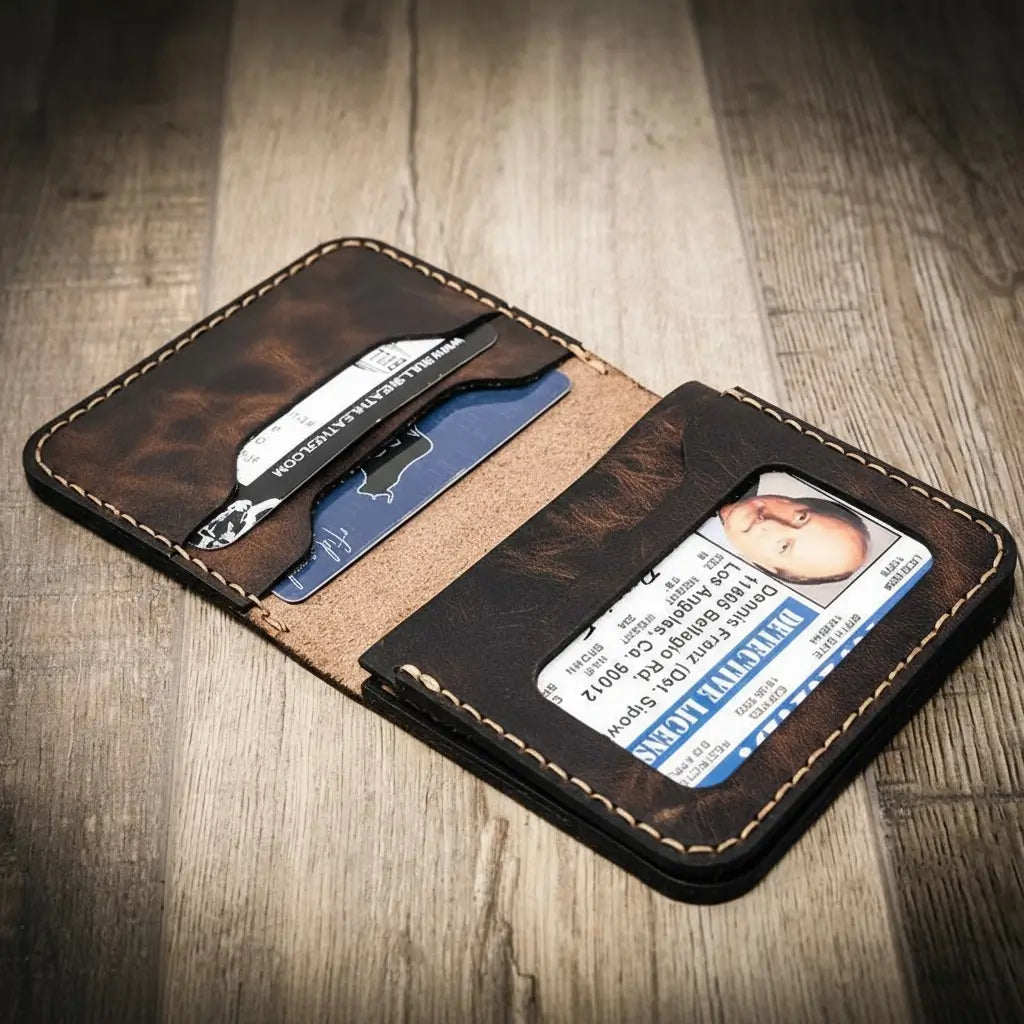 Handmade Full-Grain Leather Badge Wallet for Law Enforcement — Minimalist Badge Wallet