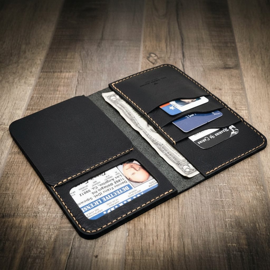 Handmade Full-Grain Leather Badge Long Wallet for Law Enforcement — Badge Long Wallet