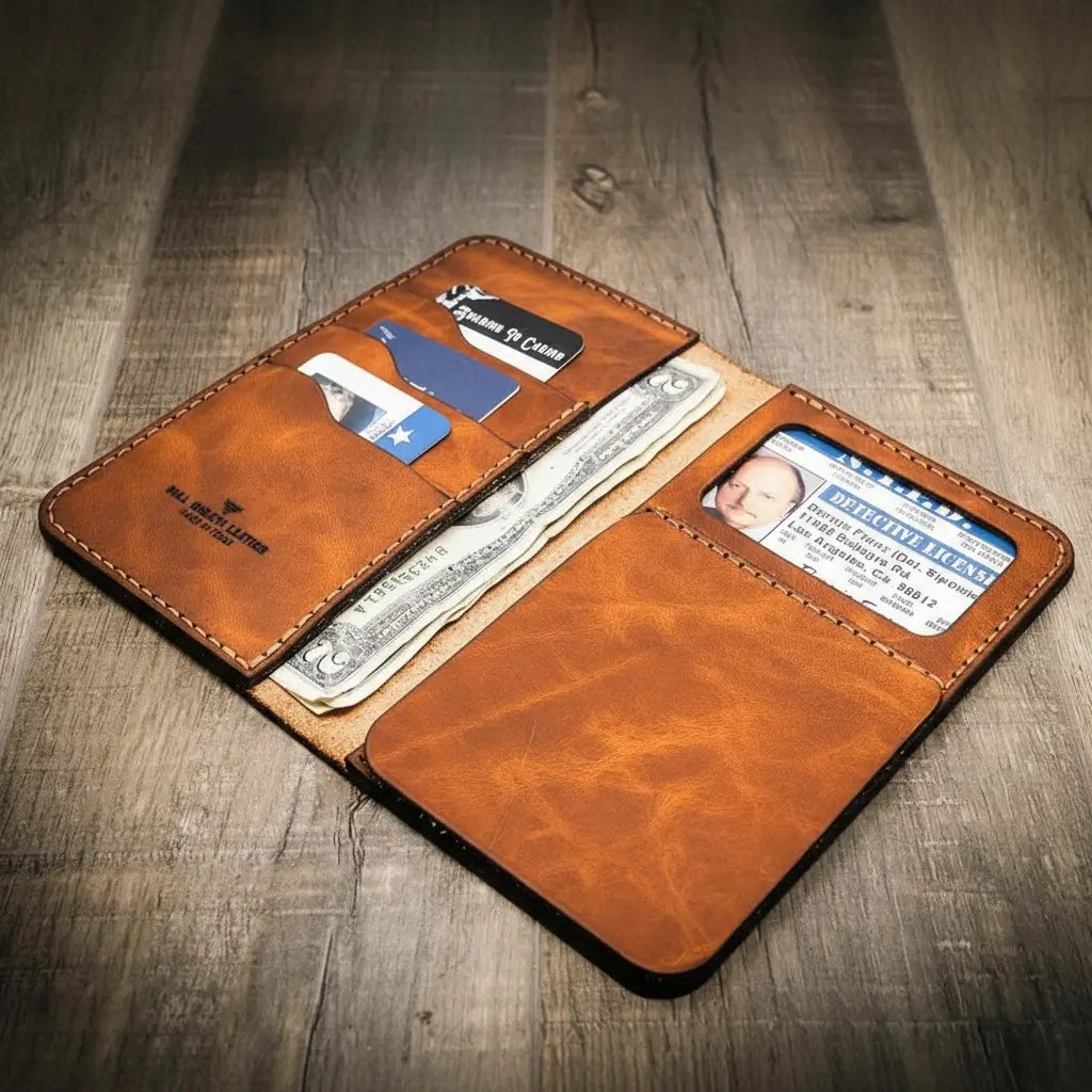 Handmade Full-Grain Leather Badge Long Wallet for Law Enforcement — Badge Long Wallet