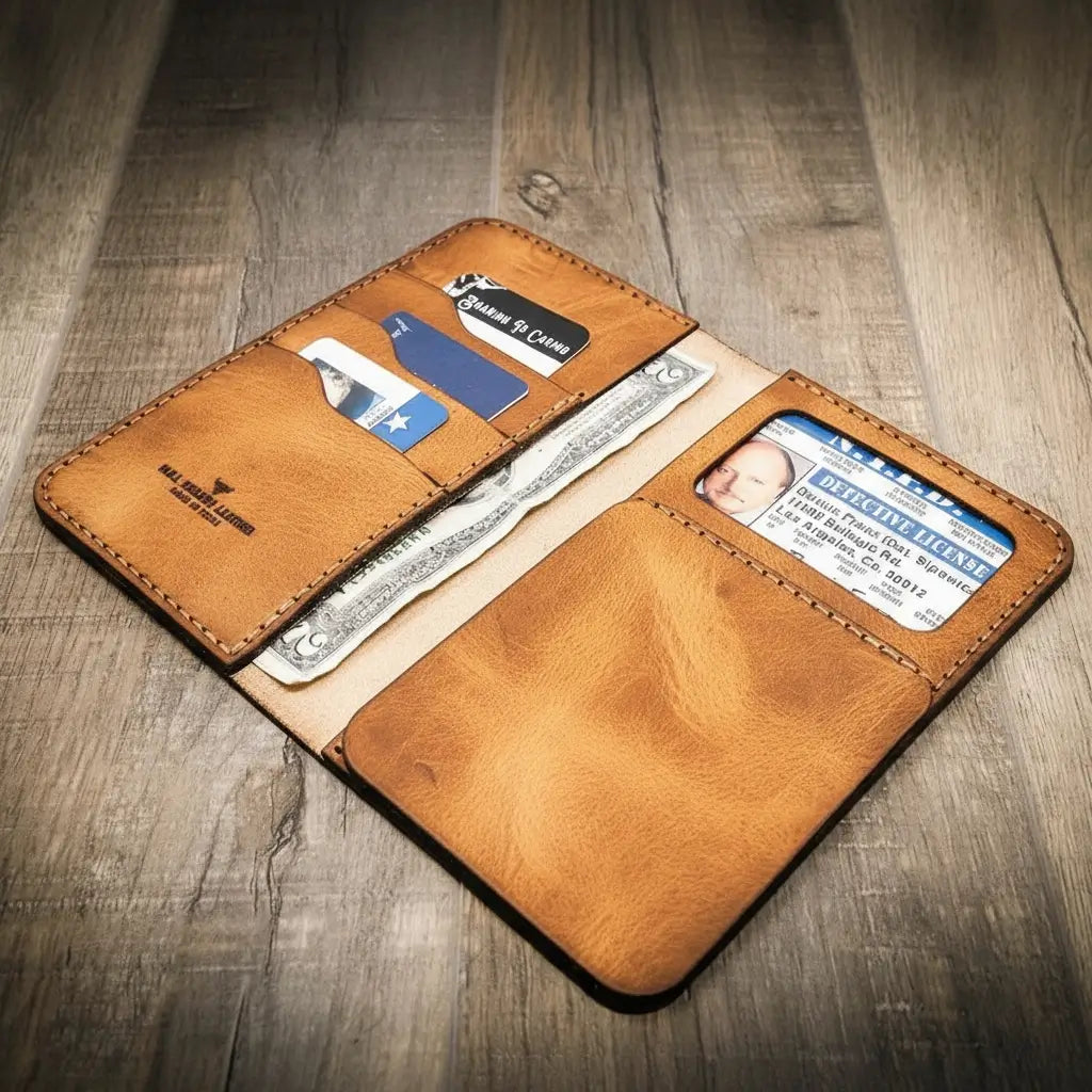 Handmade Full-Grain Leather Badge Long Wallet for Law Enforcement — Badge Long Wallet
