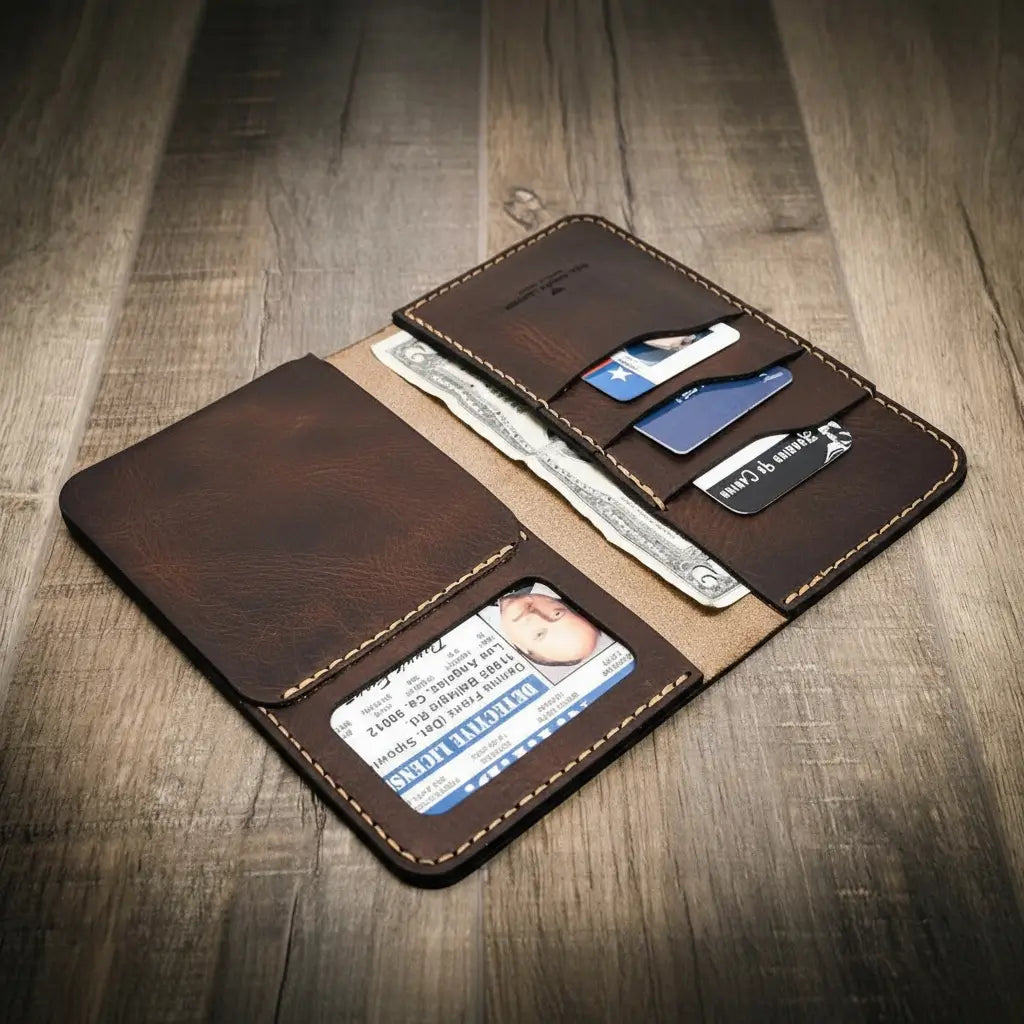 Handmade Full-Grain Leather Badge Long Wallet for Law Enforcement — Badge Long Wallet