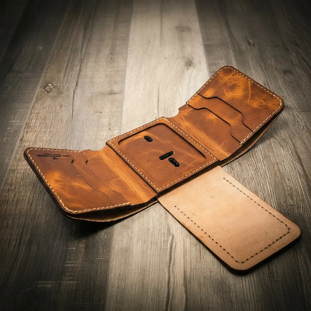 Handmade Full-Grain Leather Badge Trifold Wallet for Law Enforcement — Badge Trifold Wallet