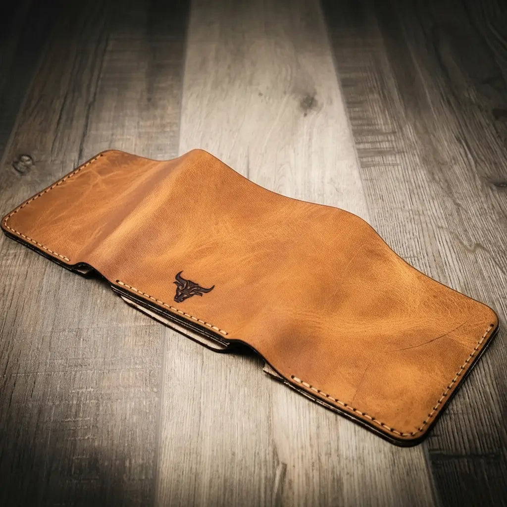 Handmade Full-Grain Leather Badge Trifold Wallet for Law Enforcement — Badge Trifold Wallet