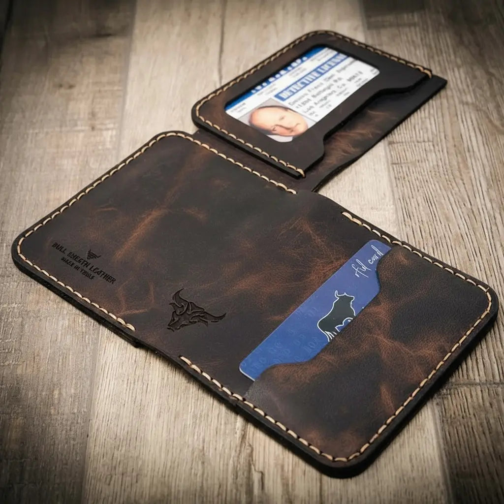 Handmade Full-Grain Leather Badge Wallet for Law Enforcement — Minimalist Badge Wallet