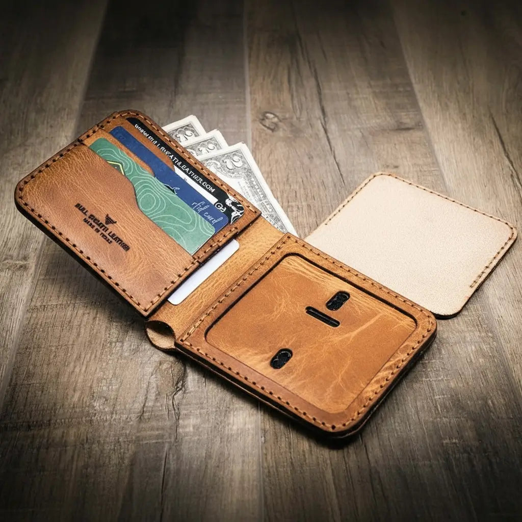 Handmade Full-Grain Leather Badge Bifold Wallet for Law Enforcement — Badge Bifold Wallet