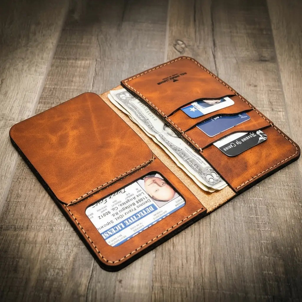 Handmade Full-Grain Leather Badge Long Wallet for Law Enforcement — Badge Long Wallet