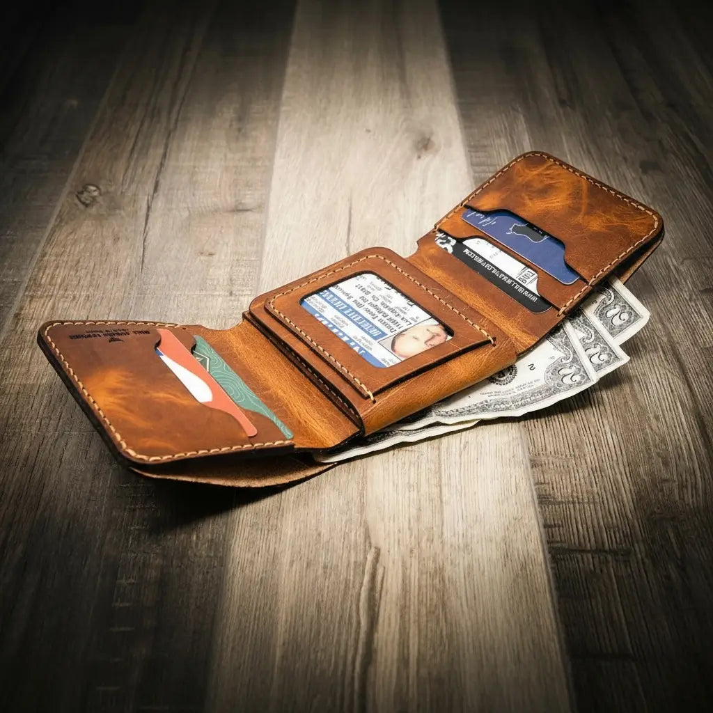 Handmade Full-Grain Leather Badge Trifold Wallet for Law Enforcement — Badge Trifold Wallet