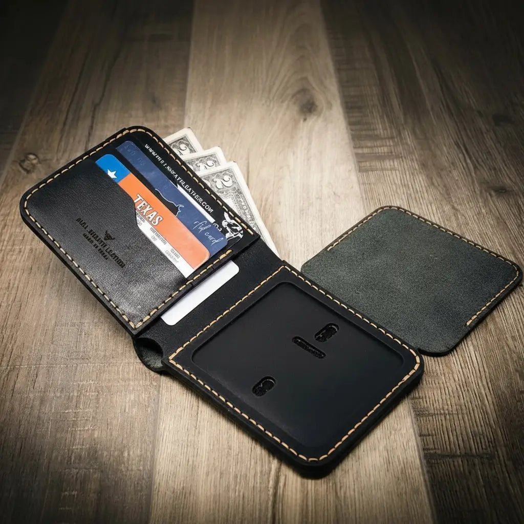 Handmade Full-Grain Leather Badge Bifold Wallet for Law Enforcement — Badge Bifold Wallet