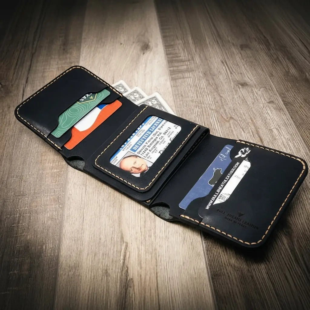 Handmade Full-Grain Leather Badge Trifold Wallet for Law Enforcement — Badge Trifold Wallet