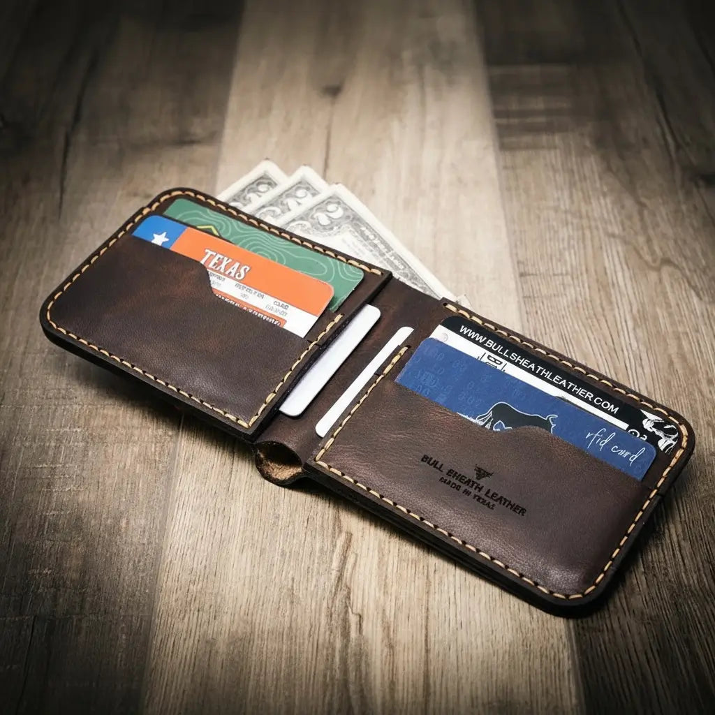 Handmade Full-Grain Leather Bifold Wallet for Men — Western Bifold Wallet