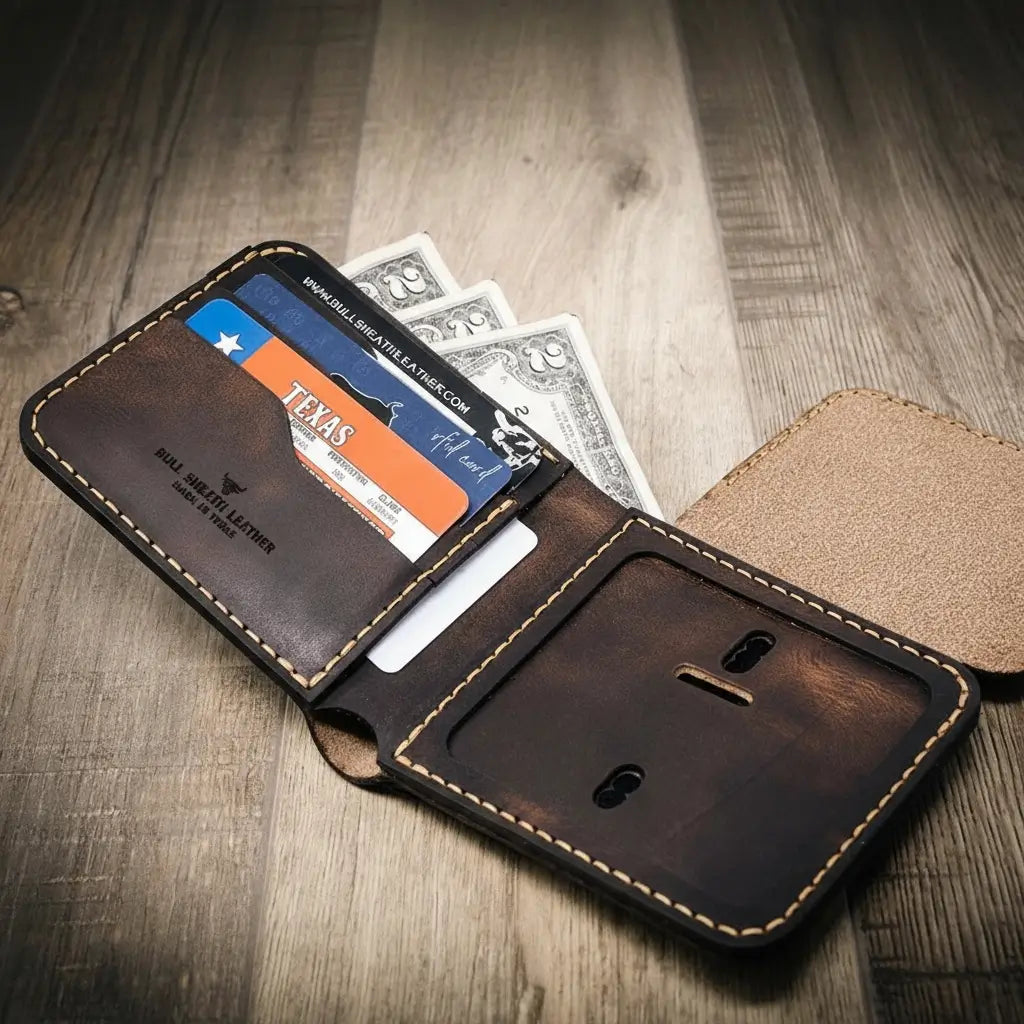 Handmade Full-Grain Leather Badge Bifold Wallet for Law Enforcement — Badge Bifold Wallet