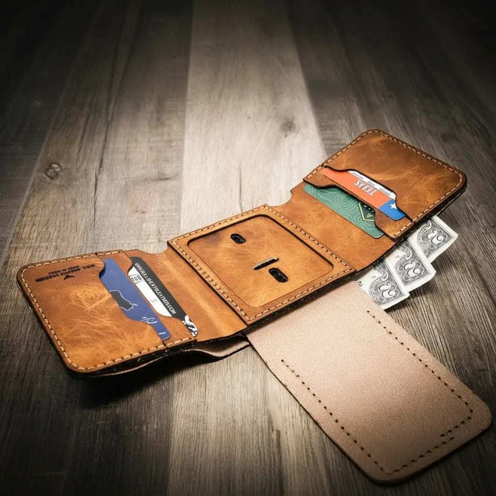Handmade Full-Grain Leather Badge Trifold Wallet for Law Enforcement — Badge Trifold Wallet