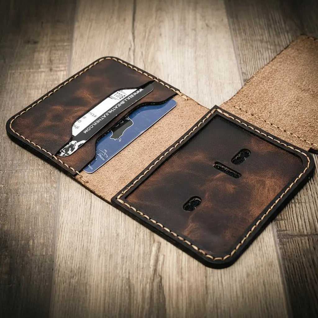 Handmade Full-Grain Leather Badge Wallet for Law Enforcement — Minimalist Badge Wallet