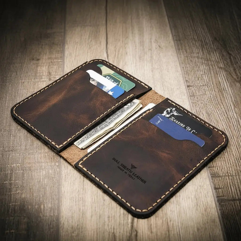 Handmade Full-Grain Leather Vertical Wallet for Men — Western Vertical Wallet