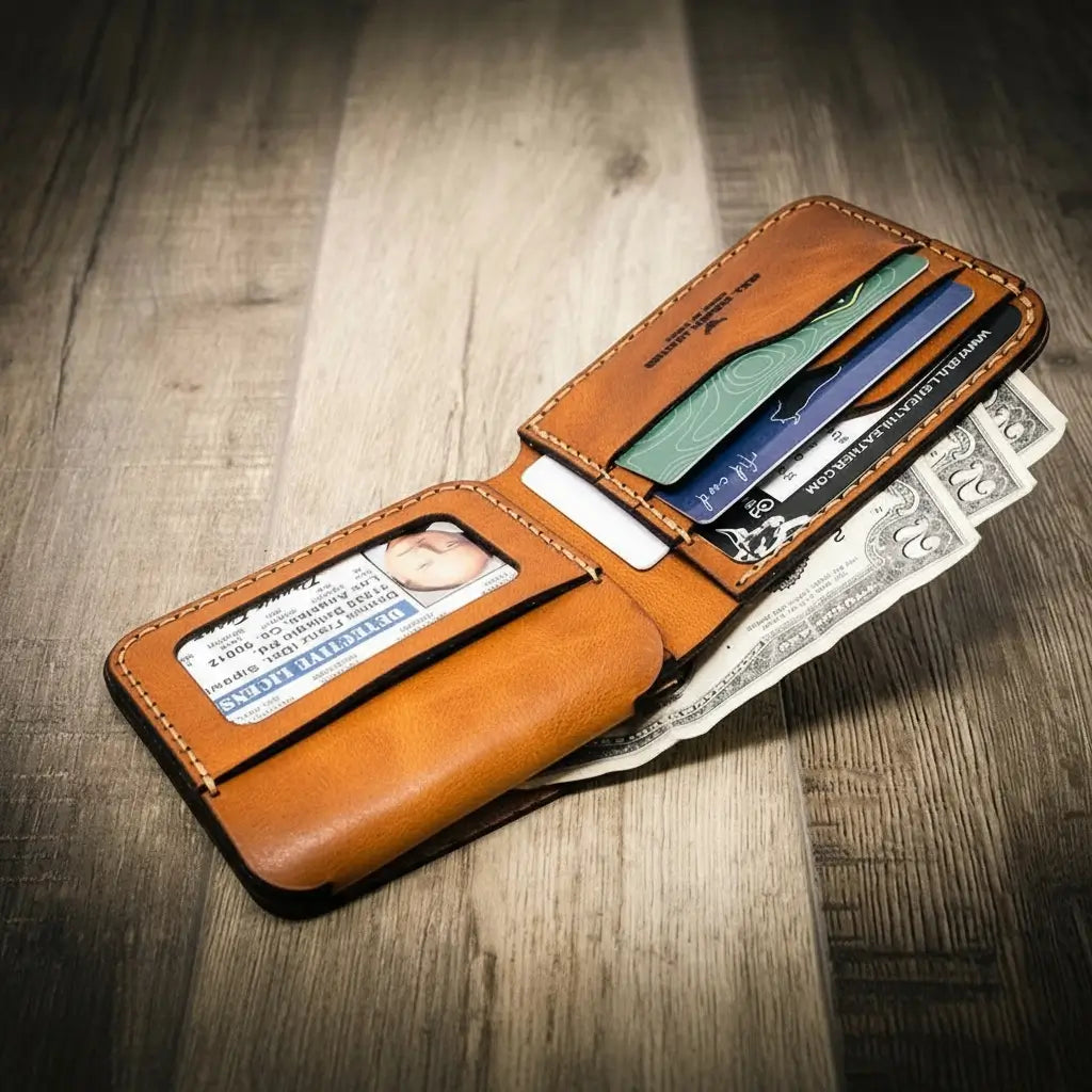 Handmade Full-Grain Leather Badge Bifold Wallet for Law Enforcement — Badge Bifold Wallet
