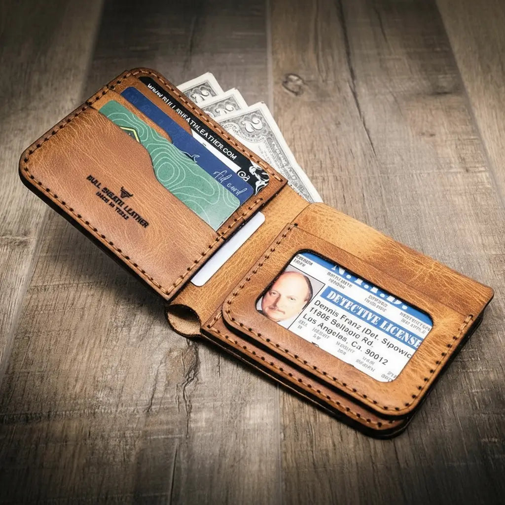 Handmade Full-Grain Leather Badge Bifold Wallet for Law Enforcement — Badge Bifold Wallet