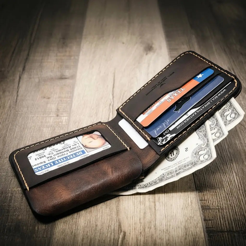 Handmade Full-Grain Leather Badge Bifold Wallet for Law Enforcement — Badge Bifold Wallet