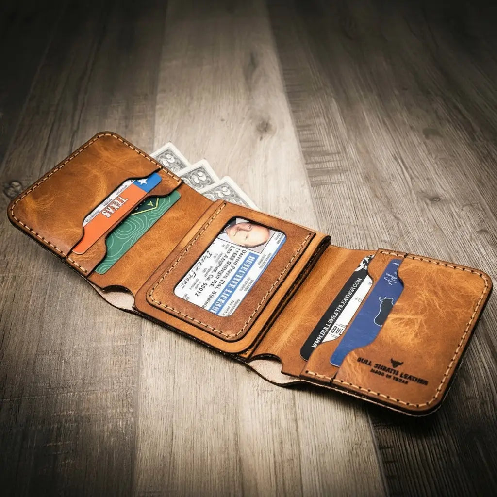 Handmade Full-Grain Leather Badge Trifold Wallet for Law Enforcement — Badge Trifold Wallet