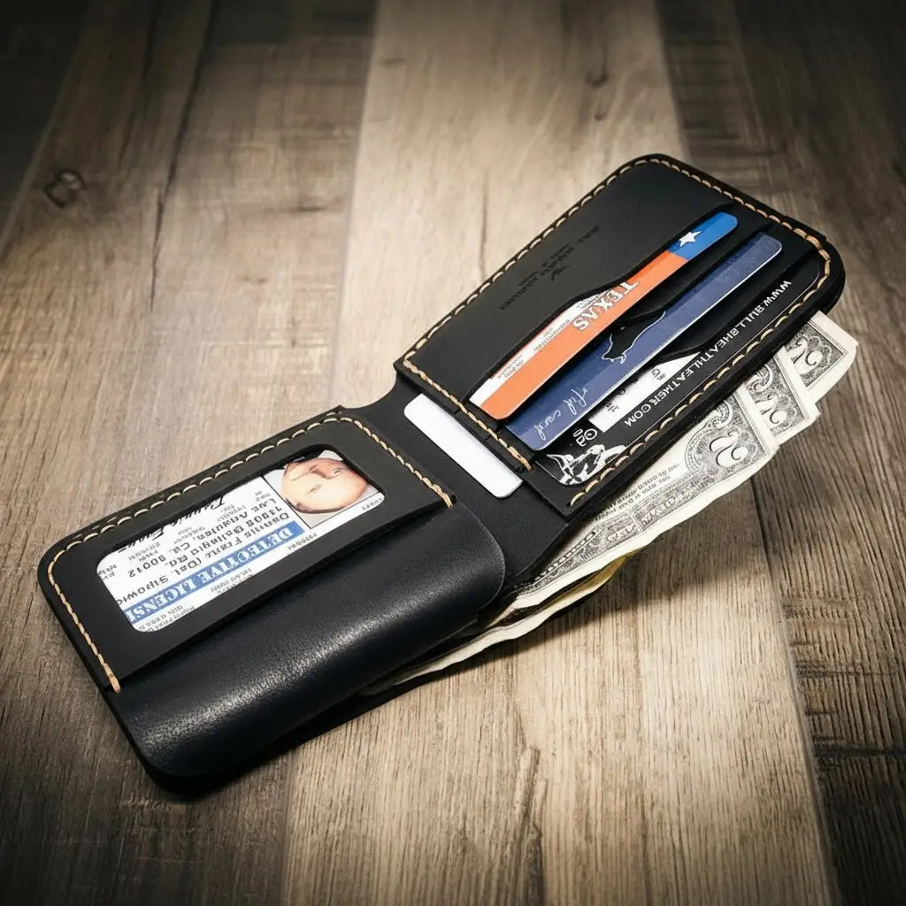 Handmade Full-Grain Leather Badge Bifold Wallet for Law Enforcement — Badge Bifold Wallet