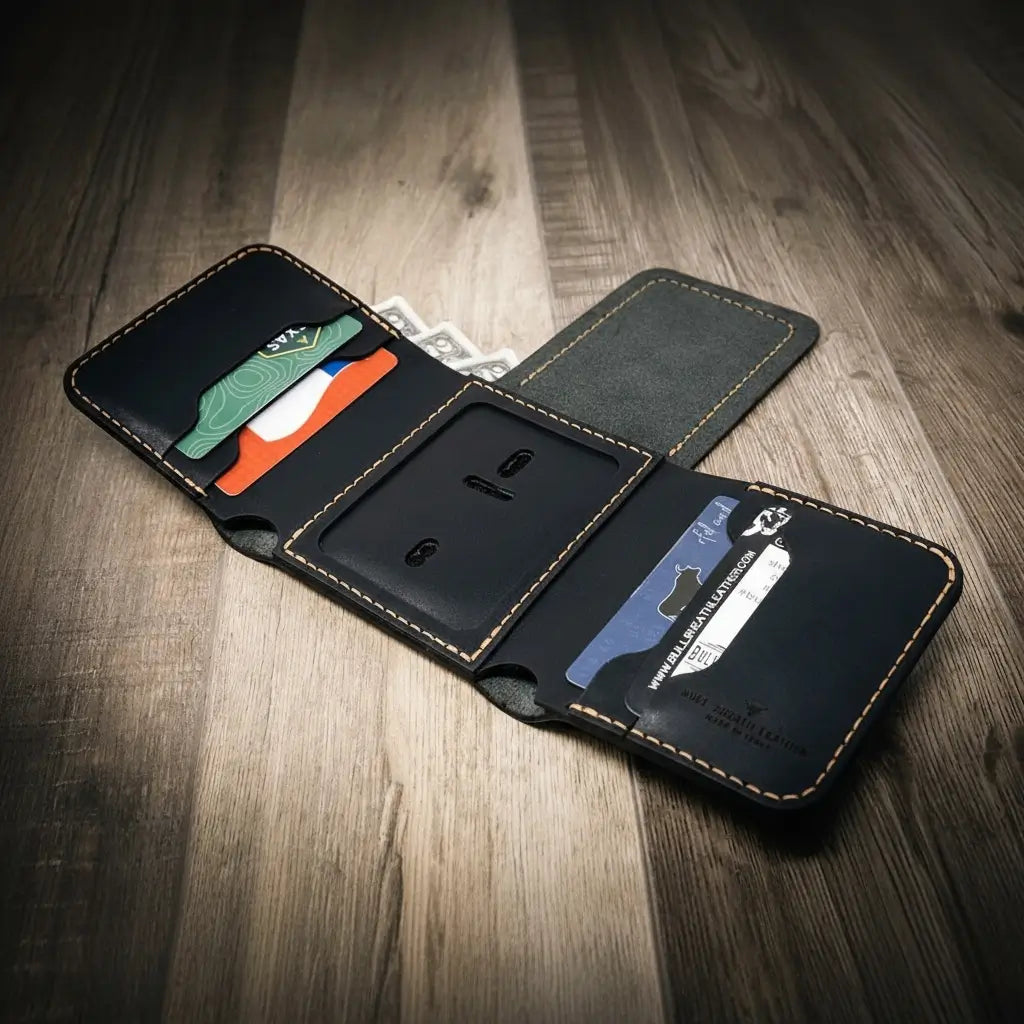 Handmade Full-Grain Leather Badge Trifold Wallet for Law Enforcement — Badge Trifold Wallet