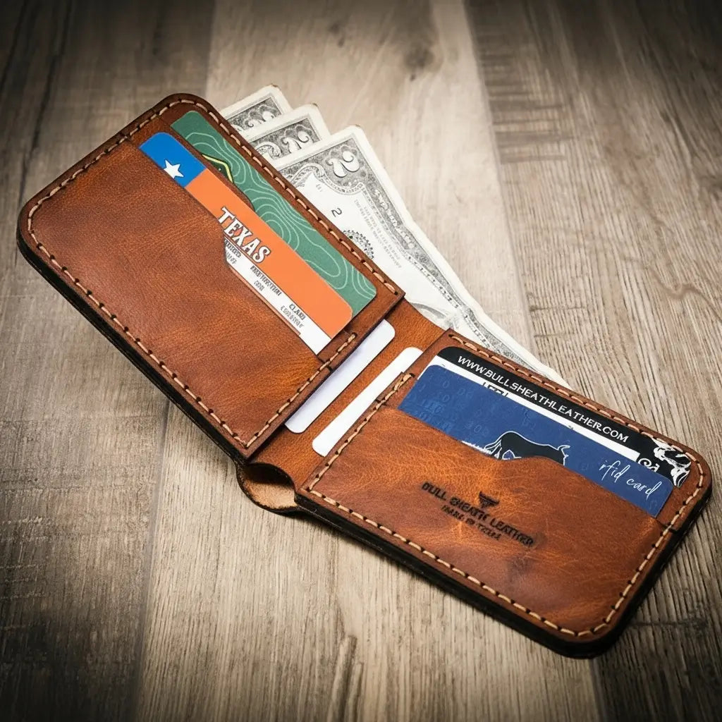 Handmade Full-Grain Leather Bifold Wallet for Men — Western Bifold Wallet