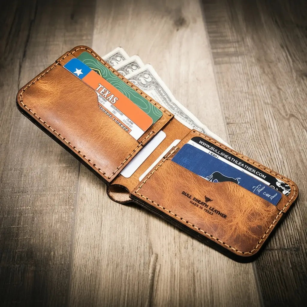 Handmade Full-Grain Leather Bifold Wallet for Men — Western Bifold Wallet