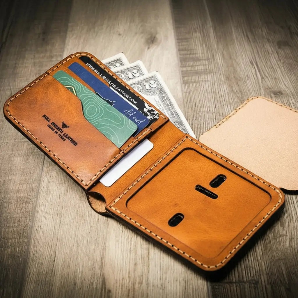 Handmade Full-Grain Leather Badge Bifold Wallet for Law Enforcement — Badge Bifold Wallet