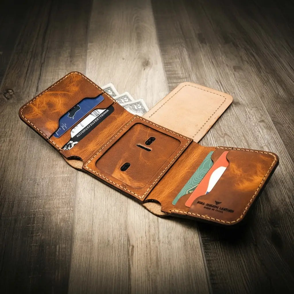 Handmade Full-Grain Leather Badge Trifold Wallet for Law Enforcement — Badge Trifold Wallet