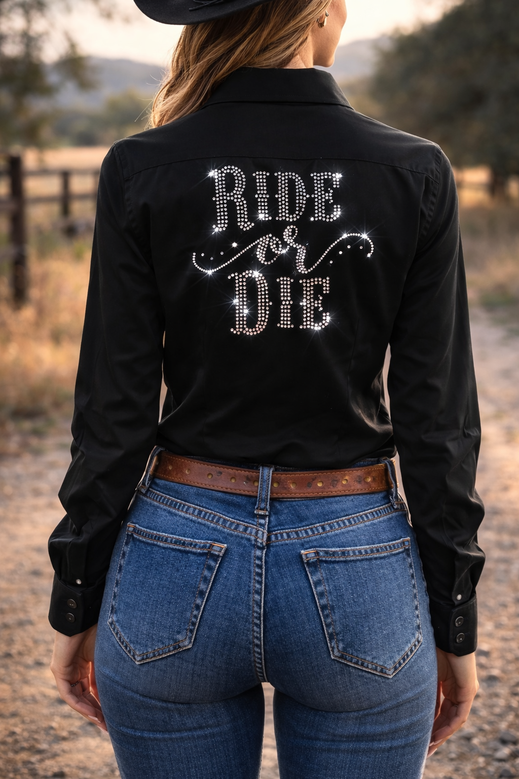 Ride Or Die 4 Way Stretch Button Up Rodeo Shirt -Black