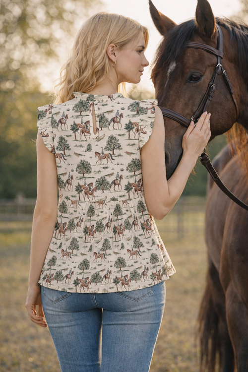 Countryside Canter Short Sleeve Ruffle Top