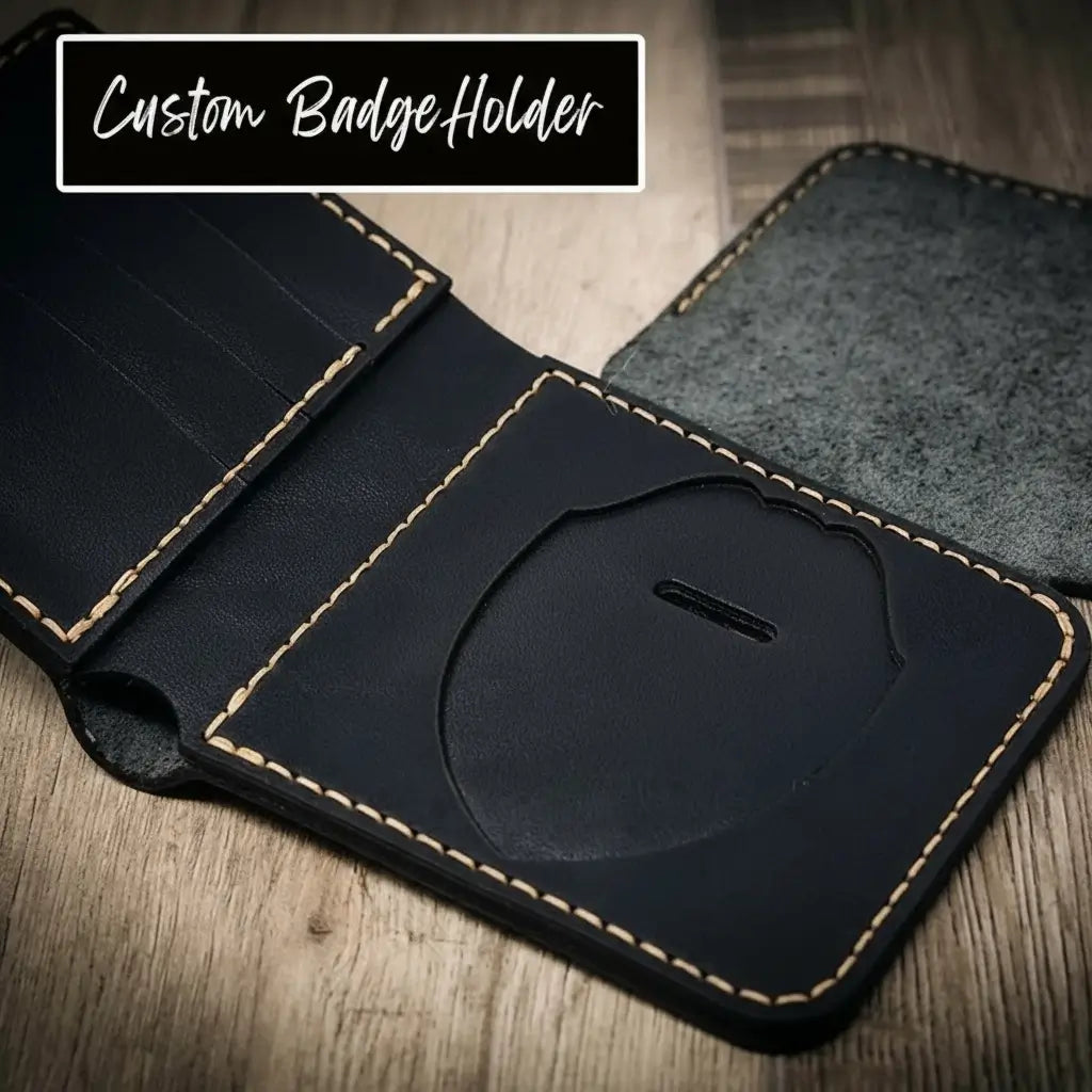 Handmade Full-Grain Leather Badge Bifold Wallet for Law Enforcement — Badge Bifold Wallet