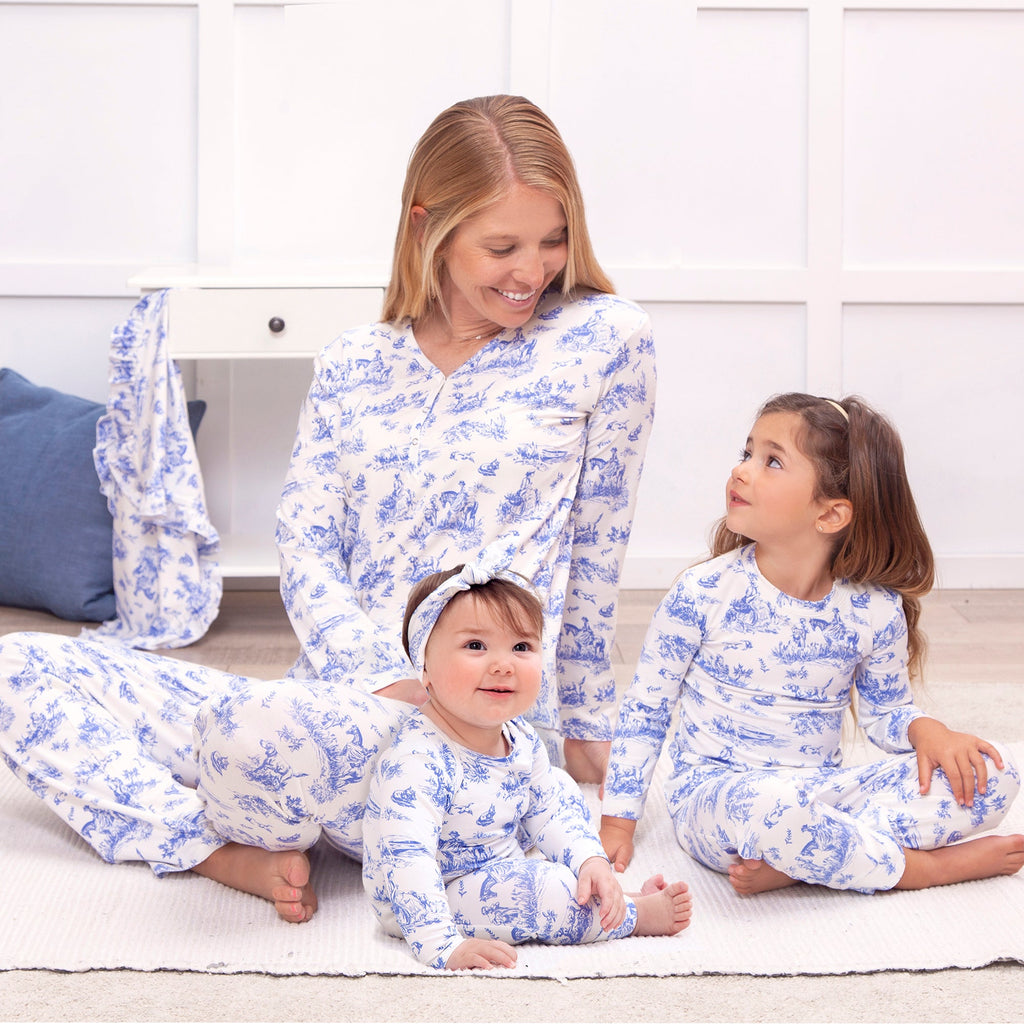 Baby Girl Toile de Jouy Bamboo Zipper Romper - Mommy and Me