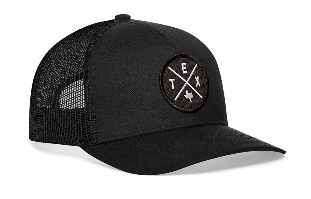 Texas Trucker Hat  |  Black TEX X Snapback