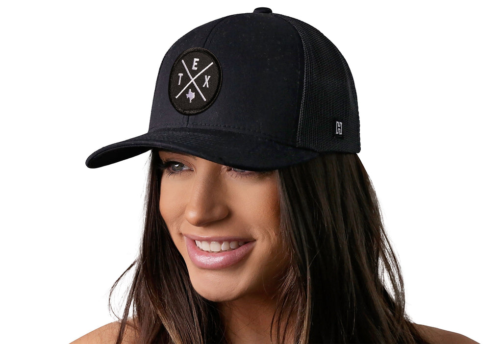Texas Trucker Hat  |  Black TEX X Snapback