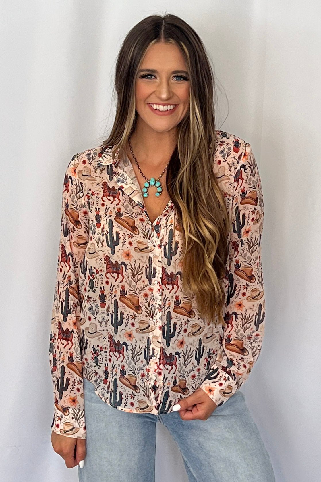 Painted Desert Chiffon Button Up Blouse - small remains
