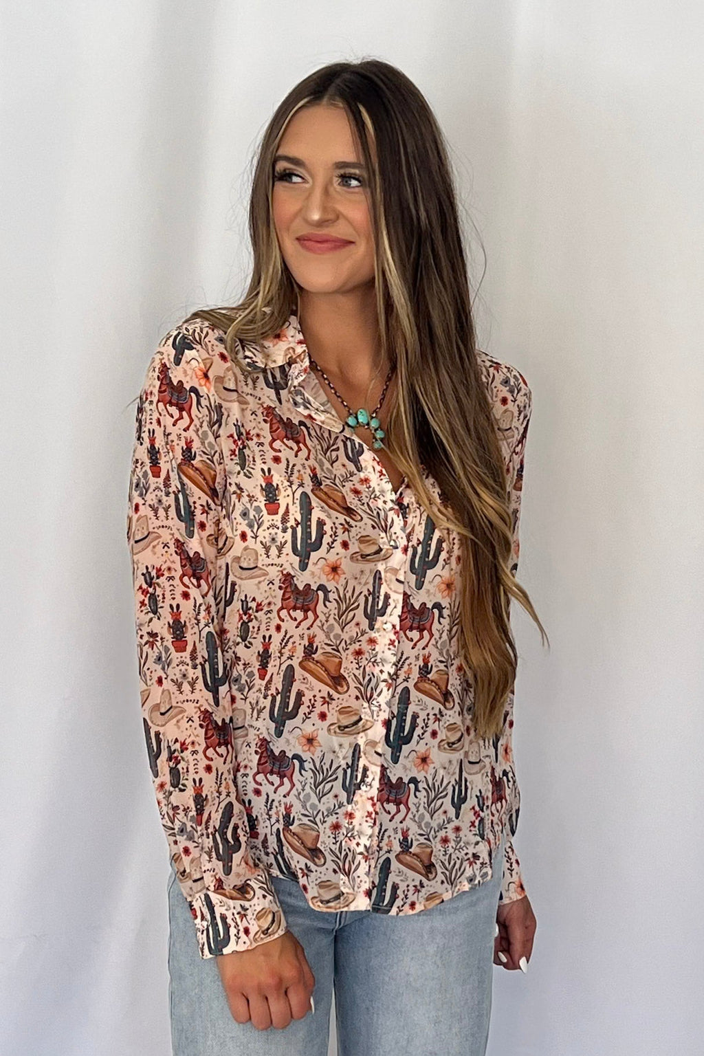 Painted Desert Chiffon Button Up Blouse - small remains